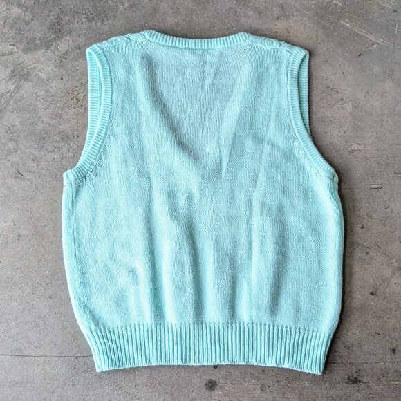 Vintage Monarch Knits Pastel Mint V-Neck Cable Knit Sweater Vest size 42 - Picture 7 of 7